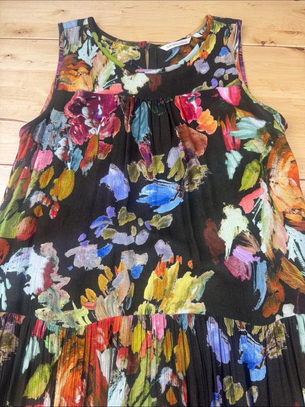 Soft Surroundings Rosalie Maxi Dress Brown Watercolor Floral Size M - Picture 7 of 11